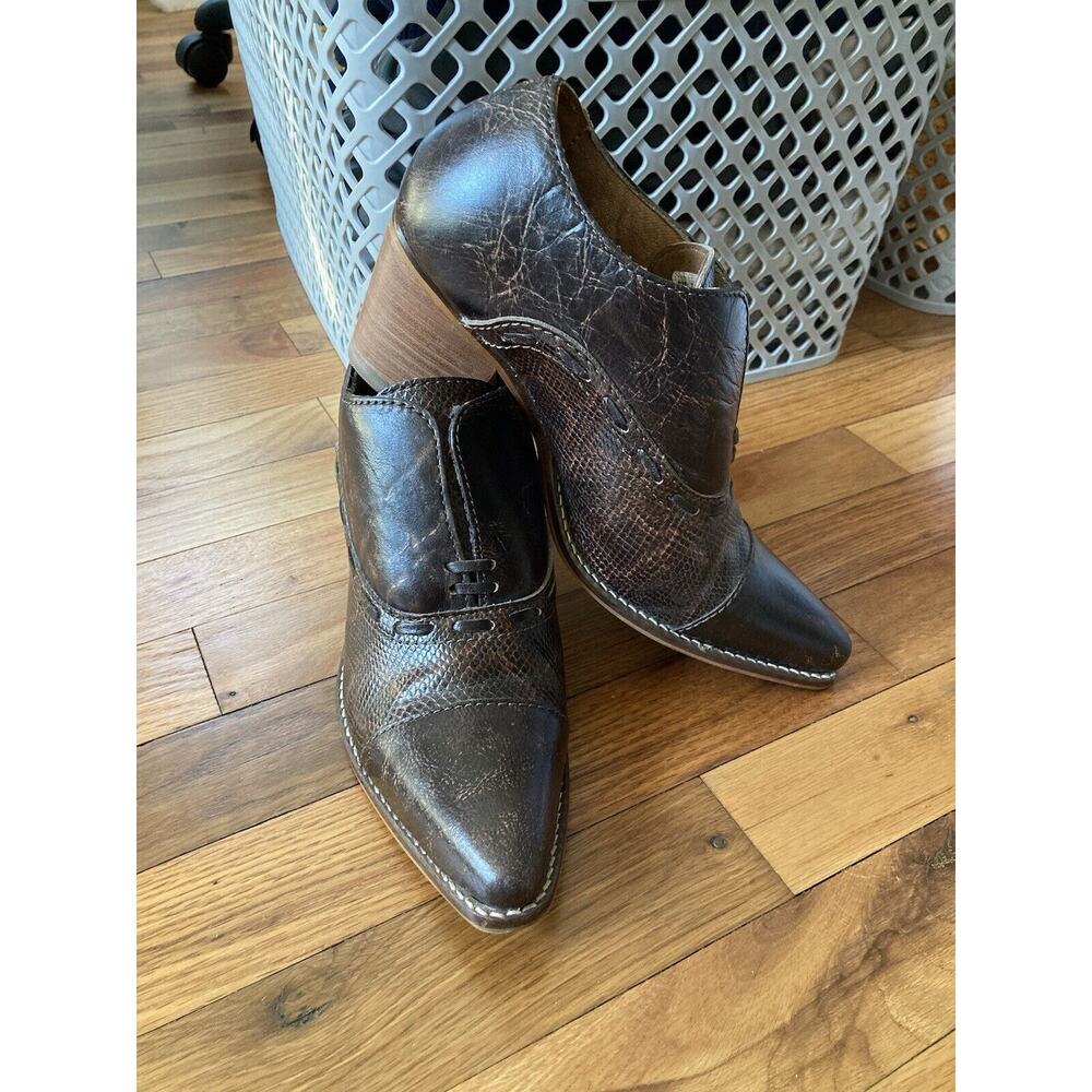 Women's Nocona Mocha Sherry Snip Toe Brown Leather Western Ankle Boot Size 7B